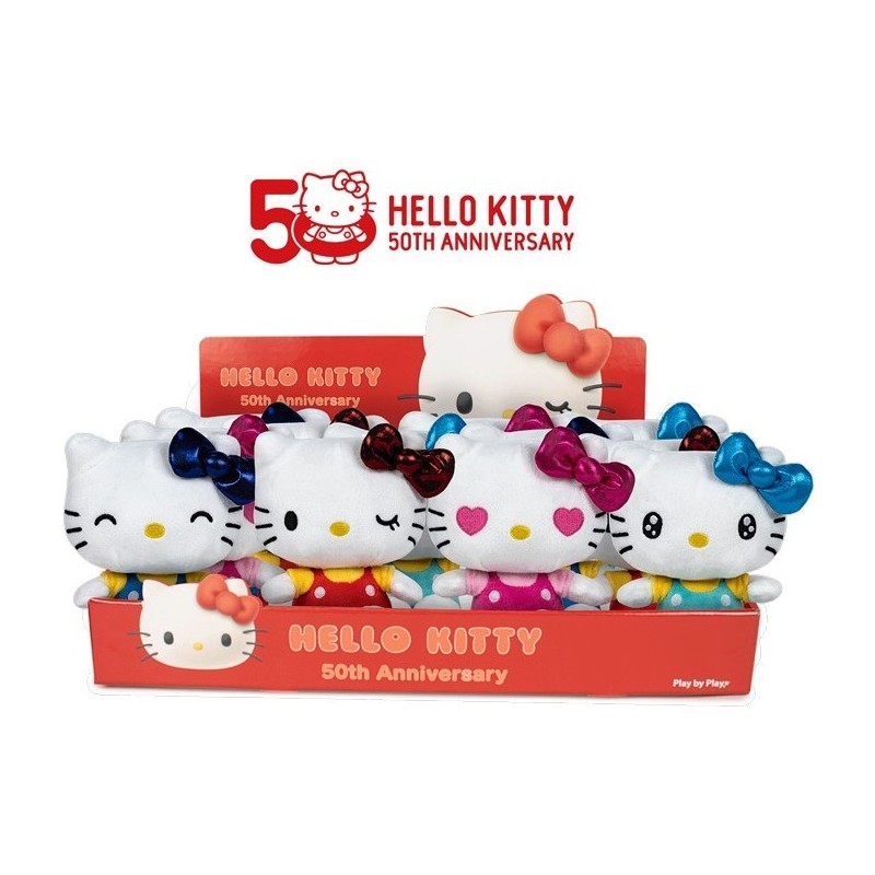 HELLO KITTY 50° ANNIVERSARIO PELUCHE 4 ASS. IN DISPLAY 16CM